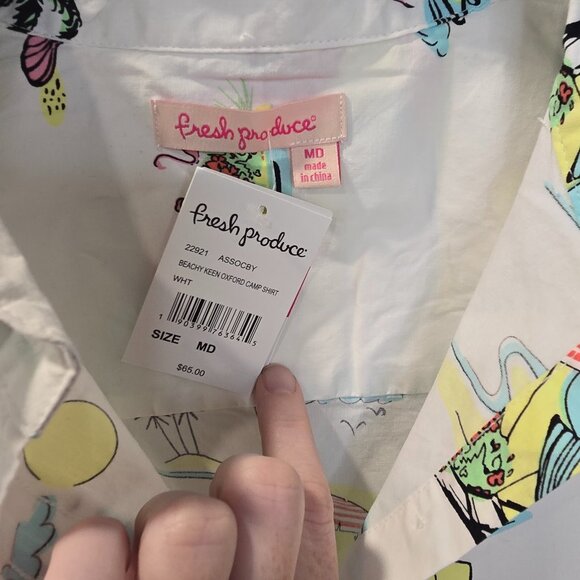 NWT Fresh Produce Button-up Shirt Beahkeen Oxford Camp Size Medium - Picture 3 of 7